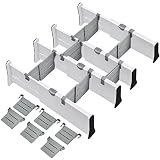 JONYJ Drawer Dividers Organizer 4 Pack, Adjustable Separators with 6 Inserts 4" High Expandable from