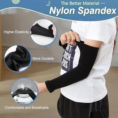 6Pairs Arm Sleeves for Kids, UV Sun Protection Cooling Arm Compression Sleeves for Boys Girls, Outdoor Sport Running Breathable Elastic Arm Cover for Youth (7-12 Years)3
