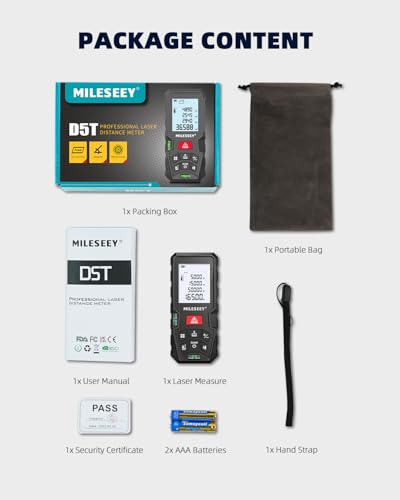 Image of 100m Digital Laser Distance Meter MiLESEEY with Electronic Angle Sensor, ±2mm Accuracy, Auto Level & Height Measurement, Area /Volume /Pythagoras Modes, Backlit LCD, IP54, Battery Included
