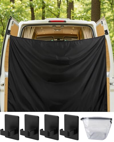 Forzacx 7x6 ft Black Large Car Curtains And Toiletry Bag Camper Van Rear Door Shower Curtains with 4 Pack Magnetic Hooks, Adjustable Outdoor Shower Double Layer Changing Car Cover for Truck Travelling