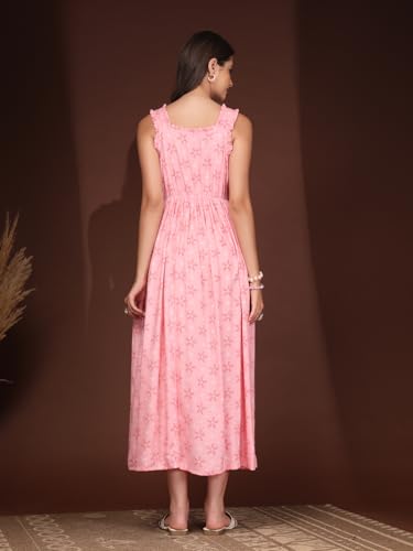Image of Dress for Women | New Rayon Floral Printed Flared Maxi Dress for Women & Girl's