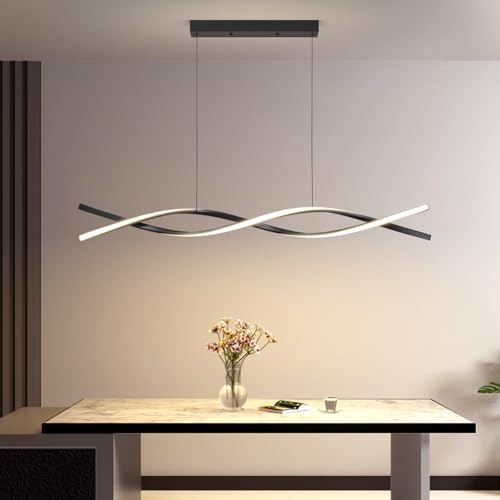 Mikeru Moderna Lampada a Sospensione, 120cm Luce Nera Regolabile per Sala Da Pranzo Con Telecomando 10%-100% Luminosità Regolabile 3000k/4500k/6000k, Per Isola Della Cucina