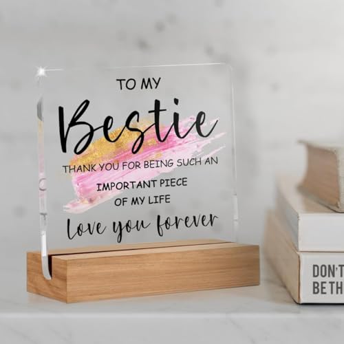 Image of Bs amor Bestie Gift for Women, Ideas Acrylic Sign Desk Decorations Best friend Birthday Women, Thanksgiving Gift for Bestie Bff Friends Appreciation Keepsake, 5 X 4 Inches