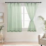 DWCN Voile Gardinen mit Kräuselband Leinenoptik Kinderzimmer Halbtransparent Wohnzimmer kurz Grün 145x140 cm(HöhexBreite), 2er Set
