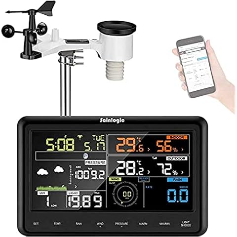 Sainlogic Professional Wireless Wetterstation mit Solarbetriebenem Außensensor, Regenmesser, Wettervorhersage, Windmesser, Farbbildschirm,Wunderground Cover