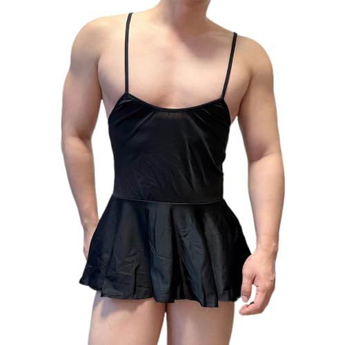 ABAFIP Men's Sexy Mini Dress Spaghetti Strap Scoop U Neck Backless Nightwear Sissy Lingerie Nightdress