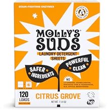 Mollys Suds Laundry Detergent Sheets | Gentle on Sensitive Skin, Powerful Bio-Based Enzymes, Stain-Fighting | Liquidless & Plastic-Free Packaging | 120 Loads Citrus Grove