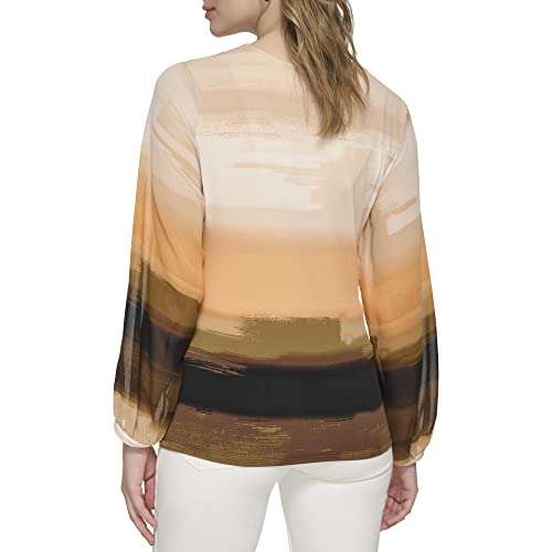 Image of Calvin Klein Womens Gathered Long Sleeve KnitSweater