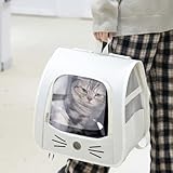 tintoke Tragbare und Faltbare Katzentasche,Atmungsaktive und Faltbare Haustier Rucksack,Katzenrucksack mit Netzfenster,Tragbare und Faltbare Katzenrucksack,Für Kleintiere wie Katzen,Hunde (Beige Weiß)