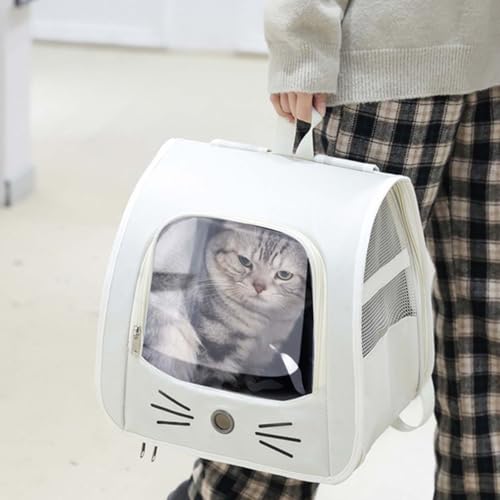 tintoke Tragbare und Faltbare Katzentasche,Atmungsaktive und Faltbare Haustier Rucksack,Katzenrucksack mit Netzfenster,Tragbare und Faltbare Katzenrucksack,Für Kleintiere wie Katzen,Hunde (Beige Weiß)