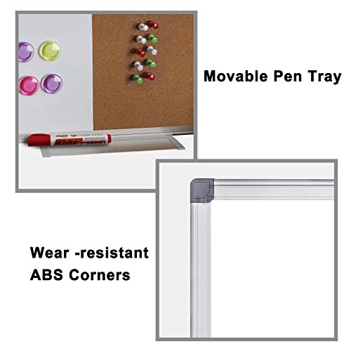 KIROYAL Cork Board 36 x 24 Combo White Board Magnetic Combination Whiteboard Bulletin Dry Erase Board & Corkboard for Homeschooling, Office, Classroom Hanging Message Board Wall Mounted - Thumbnail 3