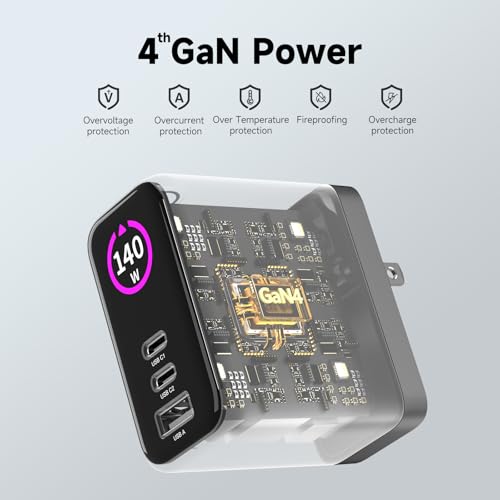Image of 140W MAX USB C Charger | 3-Port Fast Charging Station (2xUSB-C PD3.1 + USB-A QC3.0) | Intuitive Touch Controls, for for MacBook, iPhone 17 /16 Series, Samsung Galaxy, Pixel and More