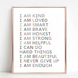 Affirmations Art Print, Gift For Kids, Kid Affirmations Wall Decor, Playroom Decor, Kids Bedroom Decor, I Am Kind I Am Enough, Nursery Decor Print, Colorful Wall Art, UNFRAMED (8X10 INCH)