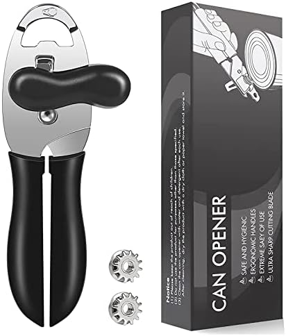 SOLEND Can Opener Manual, 4-in-1 Can/Tin/Jar/Bottle Openers With Anti-Slip Hand Grip, Ergonomic, Stainless Steel, Handheld Heavy Duty Can Opener Smooth Edge for Seniors With Arthritis, Kitchen (Black)