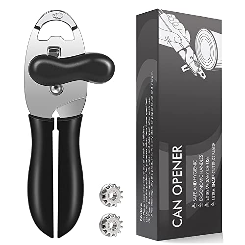 Solend Can Opener Manual, 4-In-1 Can/Tin/Jar/Bottle Openers With Anti-Slip Hand Grip, Ergonomic, Stainless Steel, Handheld Heavy Duty Can Opener Smooth Edge For Seniors With Arthritis, Kitchen (Black) #TOP1