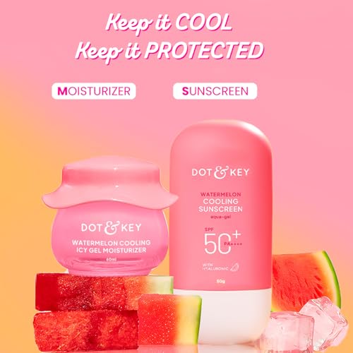 Image of Dot & Key Watermelon Luminous Skin Care Combo (Watermelon Sunscreen SPF 50 PA+++ 50gm & Watermelon Moisturizer 60 ml) | For Normal, Oily & Combination Skin | Controls Excess Oil | For UV /UVA Protect