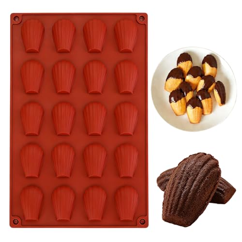 Supecesorio Stampo in silicone per Madeleine, 20 cavità a forma di guscio, antiaderente, stampo per madeleine per muffin, cioccolato, biscotti, cioccolato, caramelle, budino