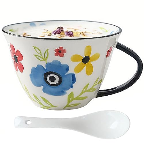 NIUKOMY Taza de Cerámica de Desayuno con Cuchara, XXL Grande Taza de Café de Porcelana, 600ML Tazón de Té con Asa para Cappuccino Leche Sopa, Azul Taza de Florales Pintado NIUKOMY Taza de Cerámica de Desayuno con Cuchara, XXL Grande Taza de Café de Porcelana, 600ML Tazón de Té con Asa para Cappuccino Leche Sopa, Azul Taza de Florales Pintado