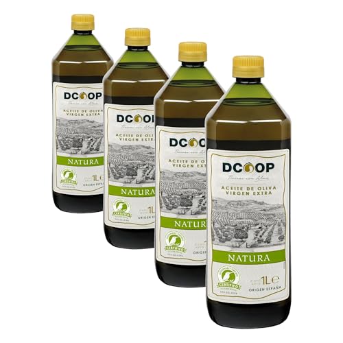 DCOOP Aceite de Oliva Virgen Extra - Ideal Para Cocinar, Botella PET Conserva las Propiedades del Producto, Cultivo sostenible, Natura, 1 Litro (Paquete de 4)