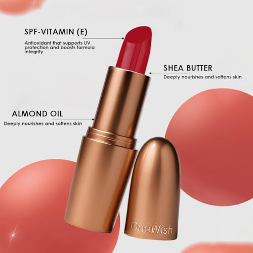 Image of One Wish Creamy Matte Lipstick Long Lasting for Women - Queen of Hearts Shade 10 | Full Coverage | Creamy Formula | No Flaky Lips | No Dryness| High-Pigment |SPF | Vitamin E, Almond Oil & Shea Butter for Moisturising Lip | 8 Hrs Lasting | Smooth Finish | 3.8 gm