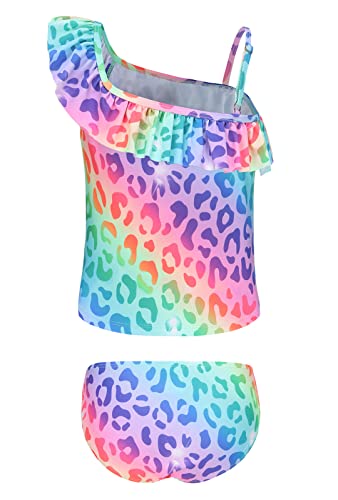 Image of Girls Two Piece Tankini Swimsuits Tie Dye Bathing Suit for Kids One Shoulder Swimwear 3-16 Years