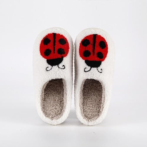 CHOOLD Cartoon Ladybug Embroidered Cotton Slippers, Womens Home Non-Slip Slippers2