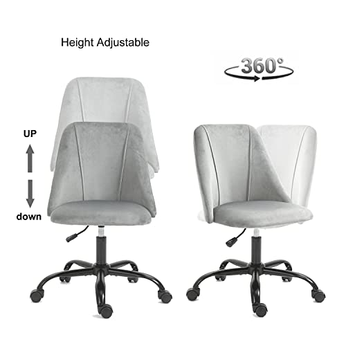 Czlolo Velvet Armless Home Office Desk Chair With Wheels, Swivel Office Guest Chair For Reception Without Arms, Height Adjustable Computer Task Chair For Small Space, Grey #TOP6