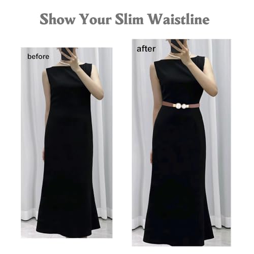 Women Retro Elastic Stretchy Waist Belt Thin Waist Belt with Golden Buckle Belt for Dresses4