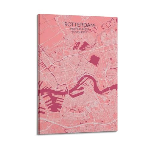 Poster de la ville de Rotterdam au design moderne rose pour décorer votre salon