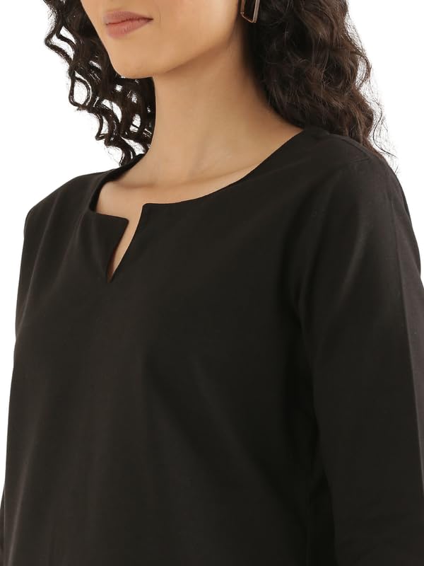 Image of SAADAA Airy Linen Split Neck Short Kurta for Women | Casual & Office Wear | 3 /4 Sleeves, Comfortable Fit | Elegant Top | Lightweight & Breathable Fabric |