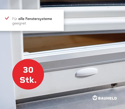 BAUHELD Fenster-Wasserschlitzkappen 25-30 mm [30 Stück] - Made in Germany - Abdeckung gegen Kondenswasser an Lüftungsschlitz Löcher - Abdeckkappen aus Kunststoff - Als Insektenschutz - Weiß