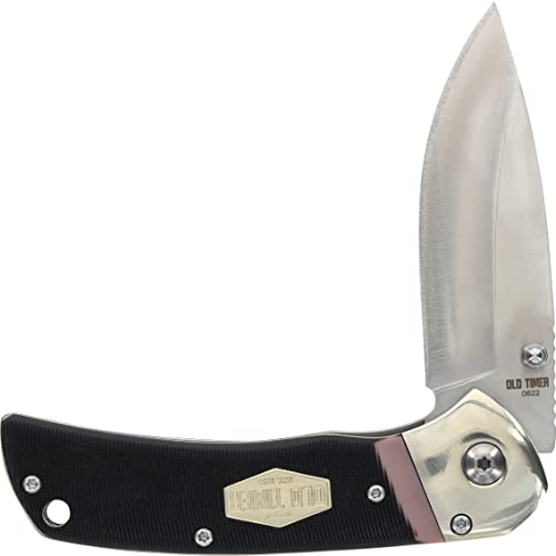 Old Timer 902OT 6.89in High Carbon S.S. Assisted Opening Knife with 2.9in Drop Point Blade and Sawcut Handle for Outdoor, Hunting, Camping and EDC,Black