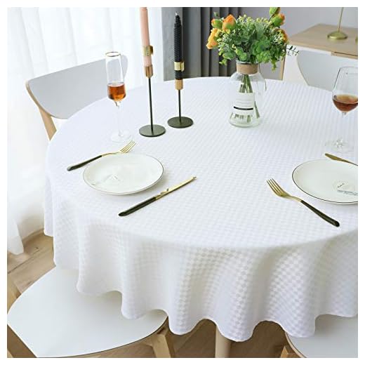 WELTRXE Duk, rutig bordsduk av polyester lotuseffekt, fläckskydd bordsdekoration tvättbar bordsduk lättskött bordsduk, 150 cm rund och slingvit valbar fest