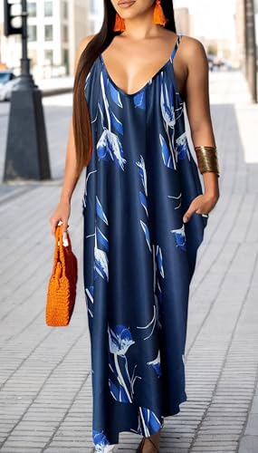 Image of Women's Casual Summer Maxi Dresses Sleeveless Adjustable Spaghetti Strap Loose Plus Size Dresses