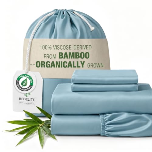 Image of BEDELITE Bamboo Viscose Sheet Set, King Size, 4 Pieces, Blue