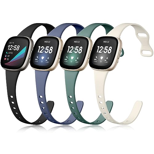 Getino Compatible with Fitbit Sense/Sense 2 Bands/Versa 3/ Versa 4 Bands Women Men, Thin Sport Accessories, Slim Band for Fitbit Versa 3/Versa 4/ Sense/Sense 2, Small Black/Bluegray/Pinegreen/Beige