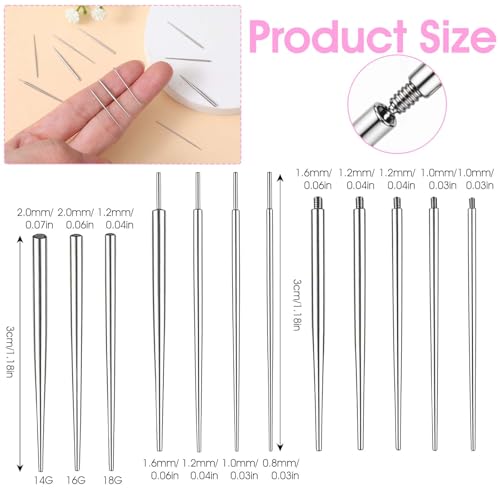 Josojoou 12 Stück Piercing Nadel Set 14g/16g/18g Piercing Taper Insertion Piercing Einführhilfe Kit Aus Chirurgenstahl Edelstahl Zum Gewindelosen Einschieben Von Tragus Helix Lippe Nase Knorpel