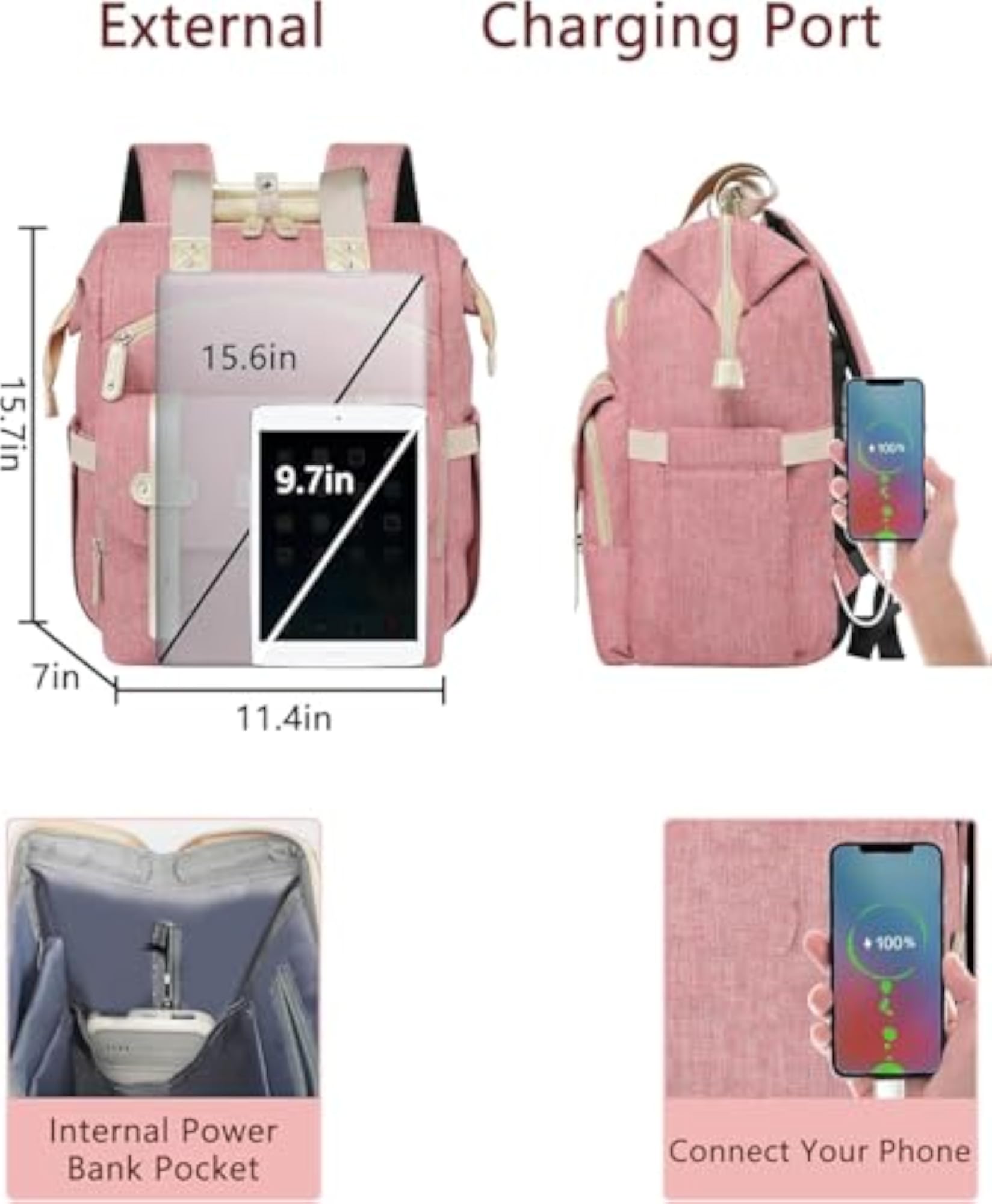 Wide Open Work Large Student Bookbag for 15.6 Inch Laptop