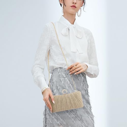 Image of Simcat Women Gold Clutch Purses Glitter Evening Handbag Pleated Evening Bag for Lady Formal Bridal Wedding Prom