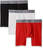 Under Armour Men's Charged Cotton Stretch 6” Boxerjock 3-Pack, White/Red, Medium