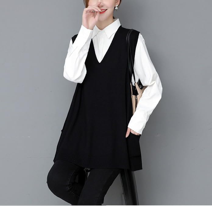 Women's Oversized Sweater Vest Fall V Neck Sleeveless Pullover Sweater Loose Knitted Tunic Tops with Pockets3