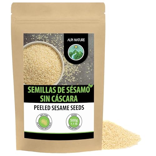 Alpi Nature Semillas de Sésamo Blanco Peladas 500g, Sésamo Blanco Pelado, sin Gluten