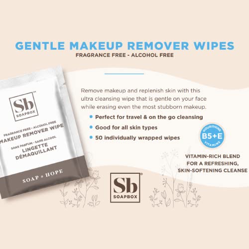 Soapbox Fragrance-Free Makeup Remover Wipes - Gentle Facial Cleansing Wipes for Dirt and Oil, Alcohol Free Makeup Remover Pads 50 Count