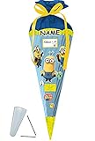 alles-meine.de GmbH BASTELSET Schultüte -  Minions  - incl. Name - 85 cm - mit / ohne Kunststoff Spitze - Zuckertüte - incl. Rohling - Bastelschultüte - Set zum selber Basteln ..