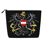 QIPVEKR Austrian Coat of Arms Flag Makeup Bag, Fake Hemp Travel Pouch with Zipper, Portable Toiletry Organizer and Coin Purse for Daily Use