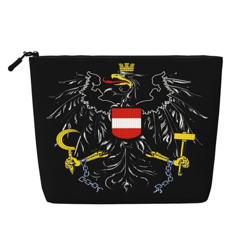 QIPVEKR Austrian Coat of Arms Flag Makeup Bag, Fake Hemp Travel Pouch with Zipper, Portable Toiletry Organizer and Coin Purse for Daily Use