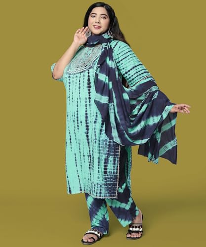 Image of MIRCHI FASHION Pure Cotton Plus Size Straight Kurta Set with Dupatta | 3 Piece Summer Ethnic Kurta Pant Set | Office Wear Salwar Suit for Women