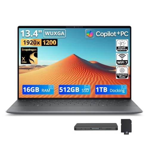 Image of Dell XPS 13.4 inch FHD+ AI Laptop, Snapdragon X Elite X1E-80-100, 16GB LPDDR5X, 1.5TB Storage (512GB SSD+1TB Docking Station), Qualcomm Adreno, Backlit Keyboard, Fingerprint, Wi-Fi 7, Win 11, Graphite