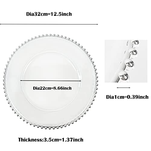 Maiangel Acrylic Silver Beaded Clear Charger Plates 13" In Bulk Wedding Set Of 12, Round Plastic Charger Plates,Decorative Dinner Plates For Table Setting Events #TOP4