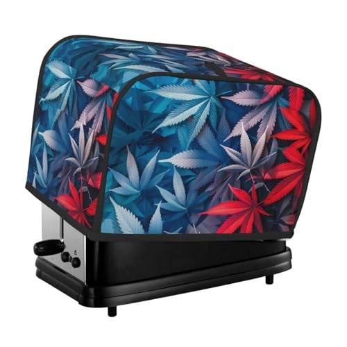 Copertura per tostapane a 2 fette, con foglie rosse e blu, con tasche, per piccoli elettrodomestici da cucina, protezione dalle impronte digitali, lavabile in lavatrice